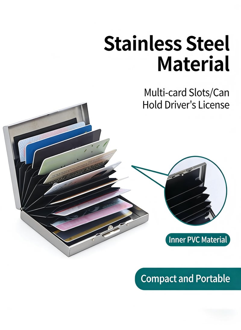 RFID Blocking Stainless Steel Card Holder (Brushed Silver), Multi-Slot Metal Card Case, Portable ID & Credit Card Wallet - Image 5